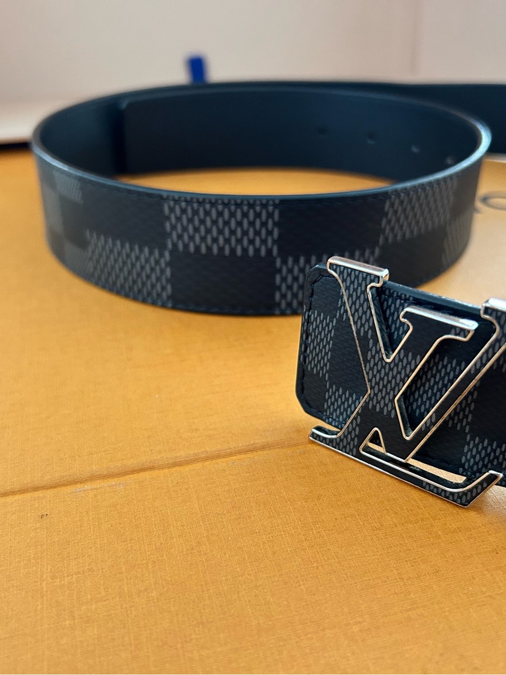 Louis Vuitton Black Damier Graphite Belt with Silver LV Buckle